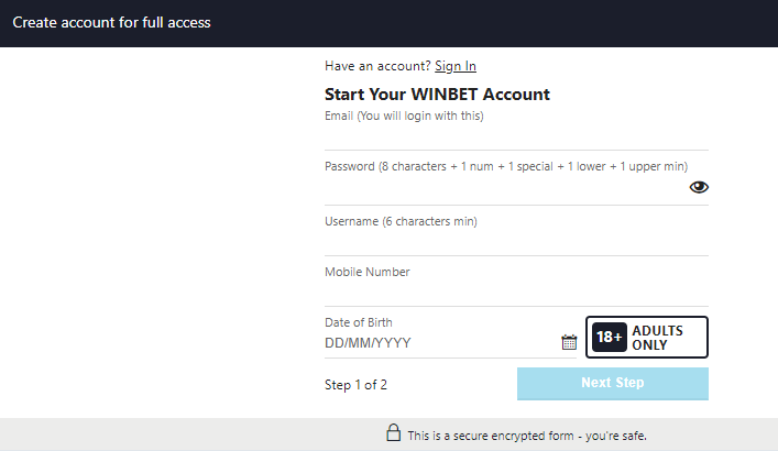 WinBet Sign Up